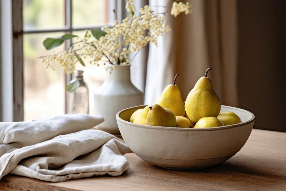 Ceramic bowl background pear tableware. 