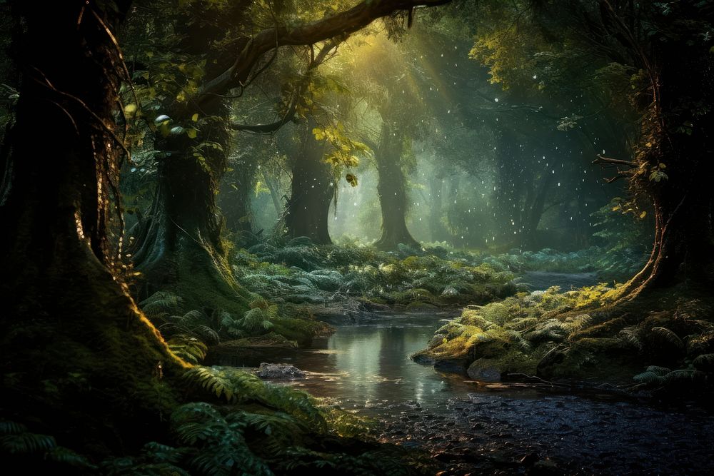 Magical forest landscape woodland outdoors. 