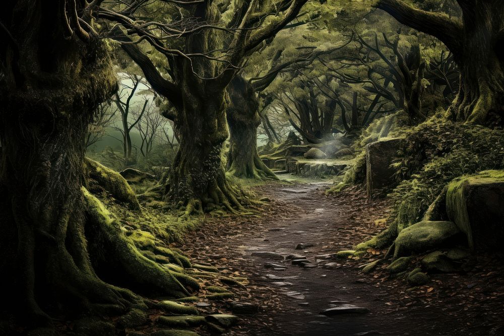 Forbidden forest landscape woodland outdoors. AI generated Image by rawpixel.