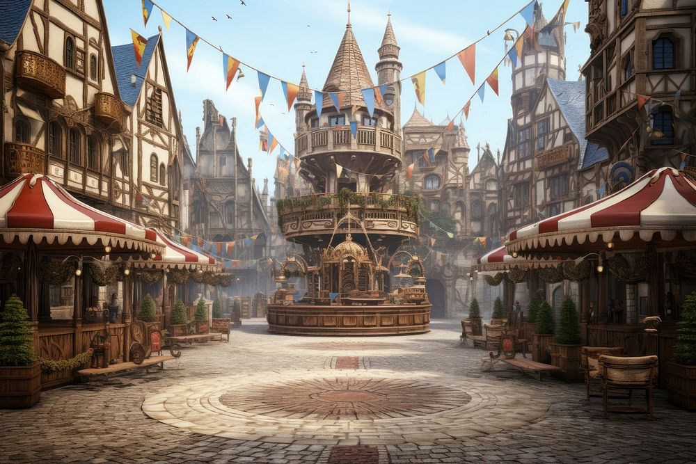 Town square carnival outdoors street city. AI generated Image by rawpixel.