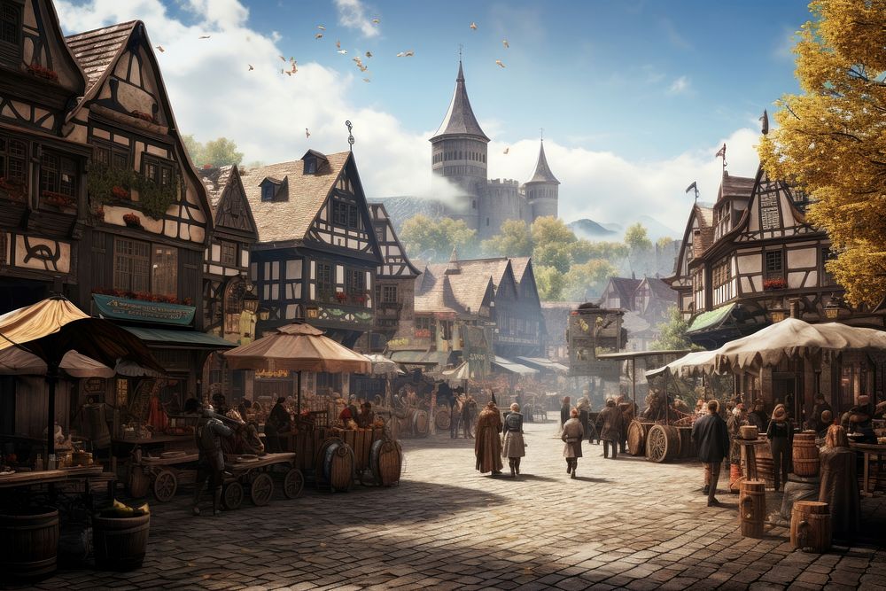 Town square fair outdoors village street. AI generated Image by rawpixel.