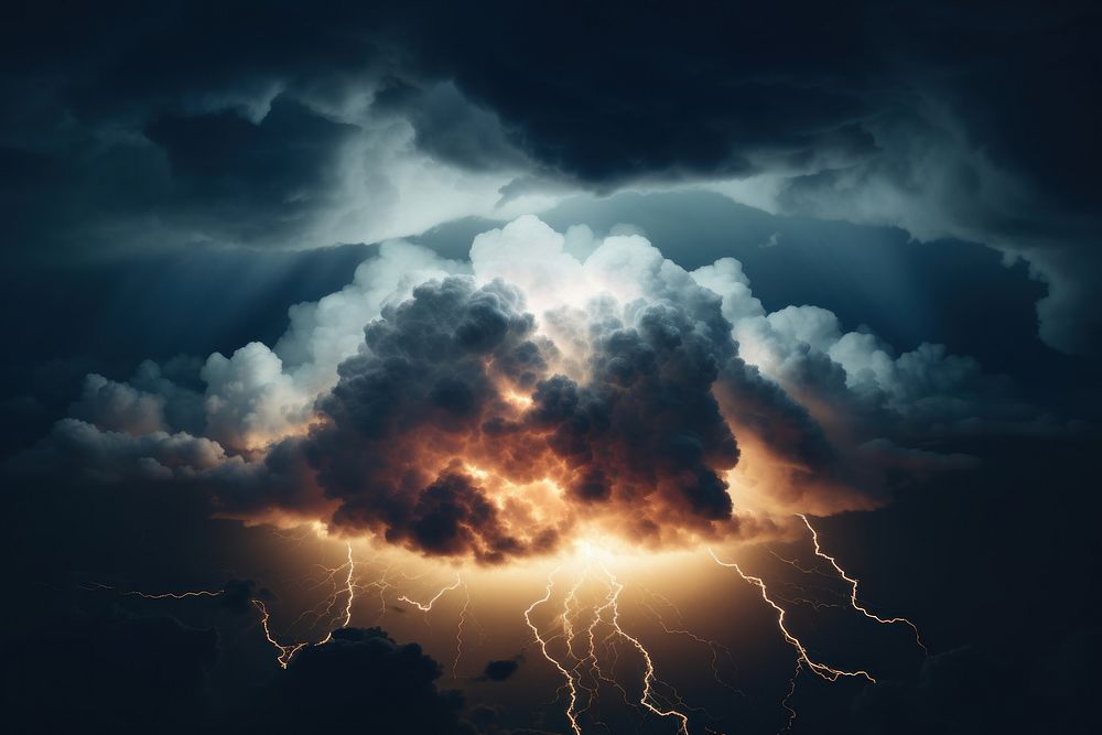 Lightning thunderstorm outdoors nature. AI generated Image by rawpixel.