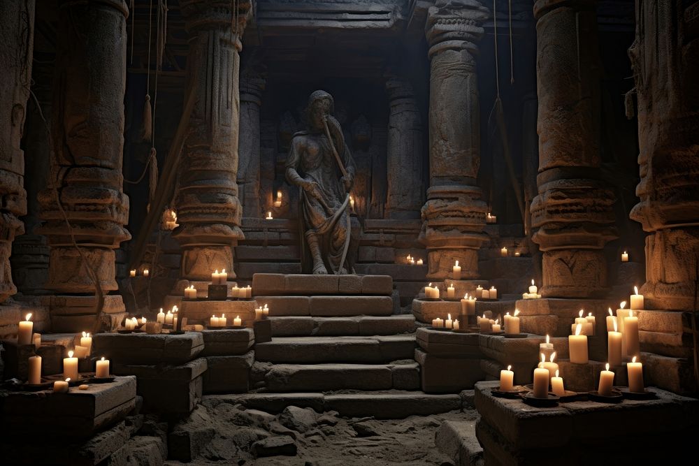 Ancient temple candle architecture building. AI generated Image by rawpixel.