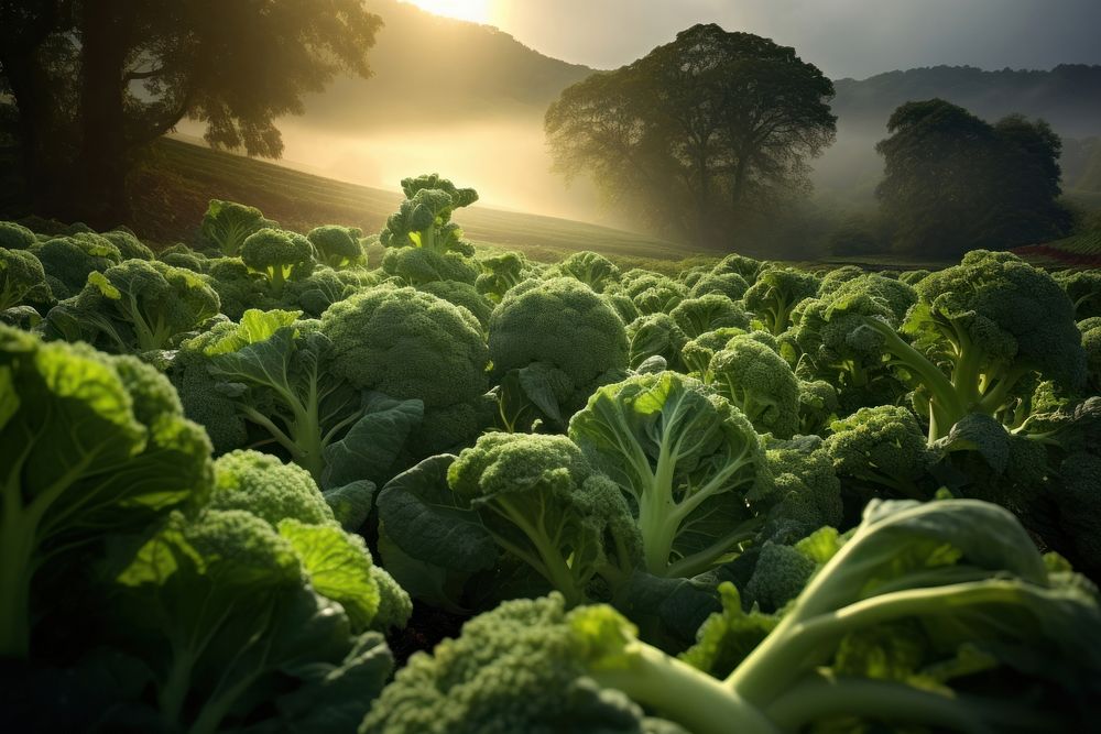 Broccoli farm vegetable outdoors plant. AI generated Image by rawpixel.
