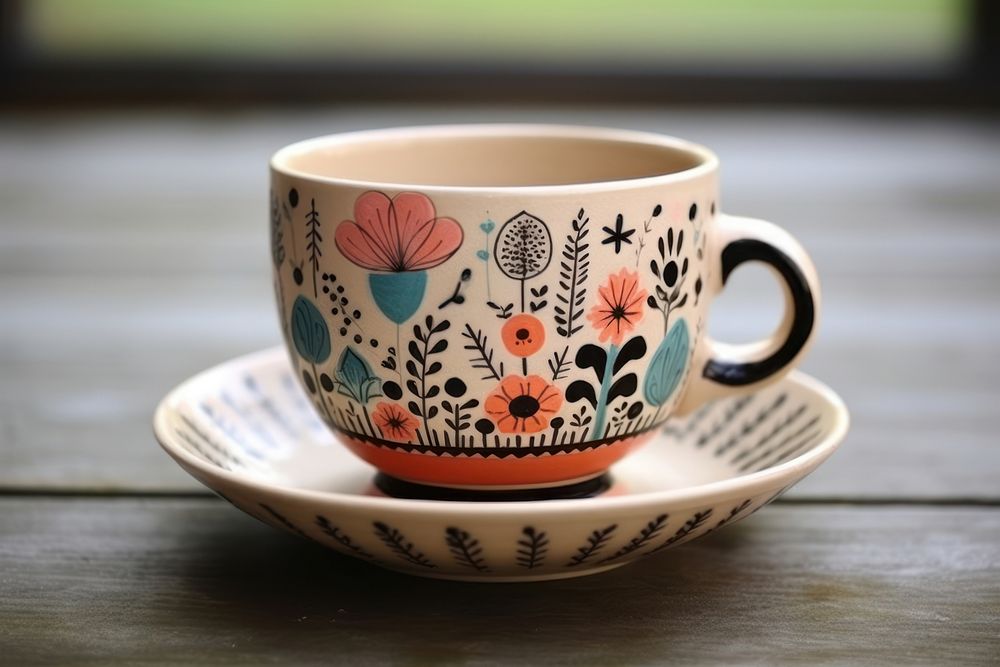 Folk art tea cup Nordic tableware. AI generated Image by rawpixel.