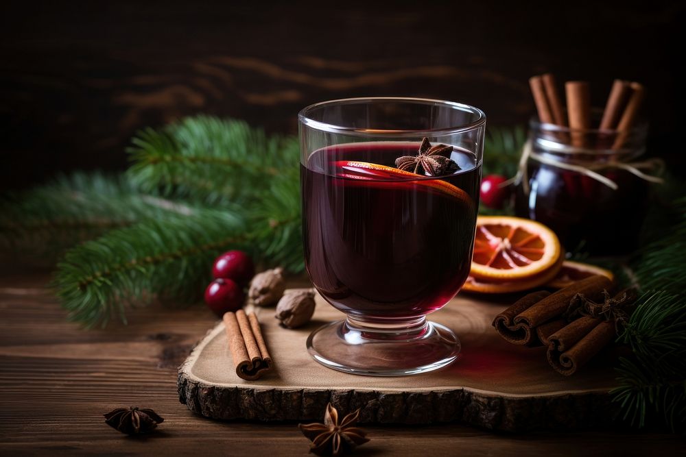 Christmas drink spice glass food. AI generated Image by rawpixel.