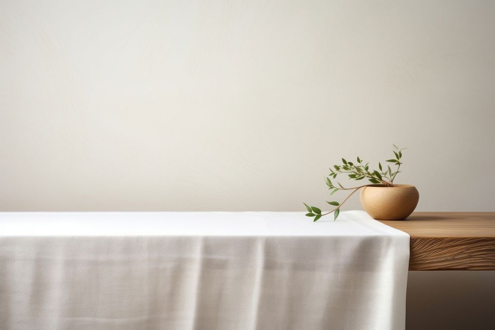 White linen table cloth tablecloth furniture flower. 