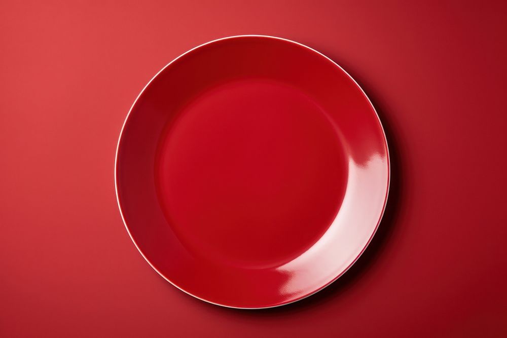 Red plate mockup tableware porcelain. 