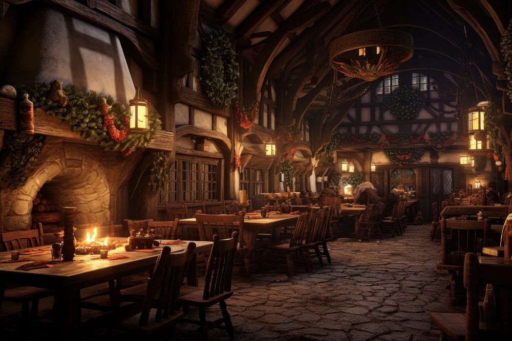 Medieval tavern architecture restaurant building. AI generated Image by rawpixel.