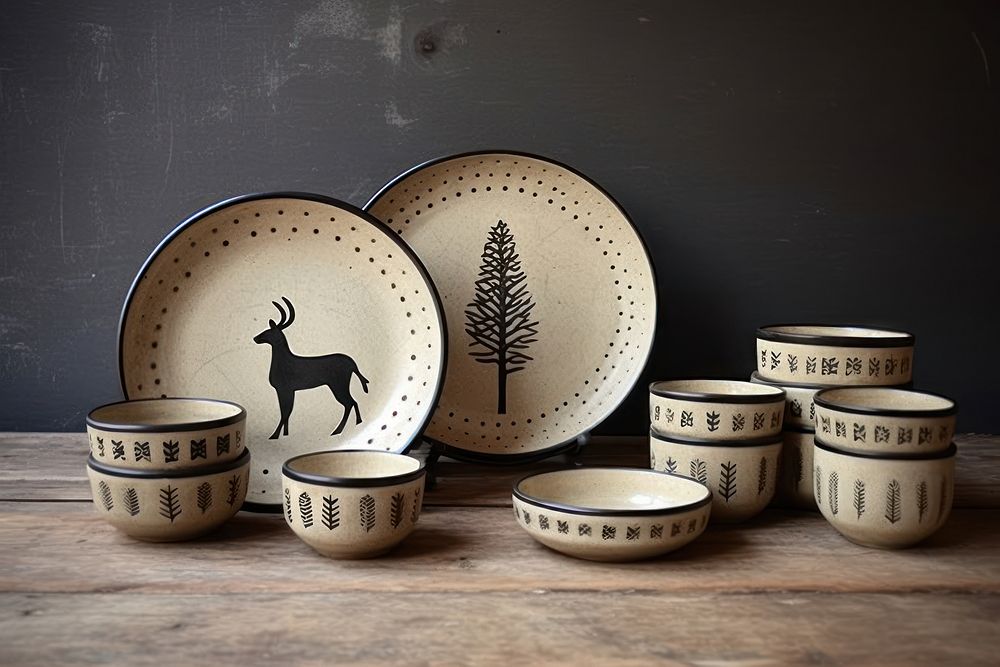 Dinnerware folk art Christmas deer porcelain. AI generated Image by rawpixel.