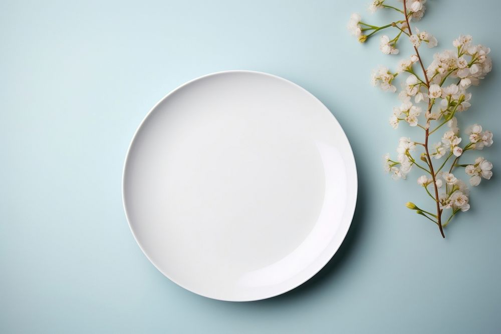 Flower white plate mockup hydenyia tableware. AI generated Image by rawpixel.