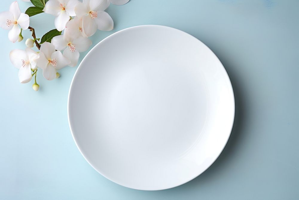 Flower white plate mockup hydenyia tableware. AI generated Image by rawpixel.