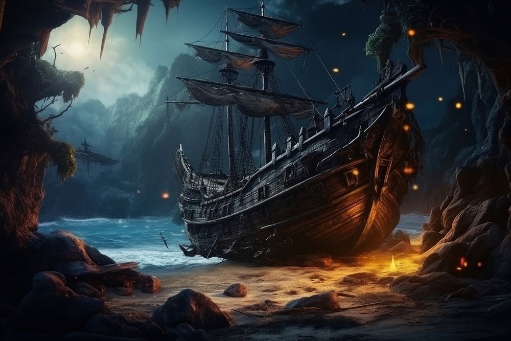 Pirate shipwreck outdoors vehicle fantasy. 