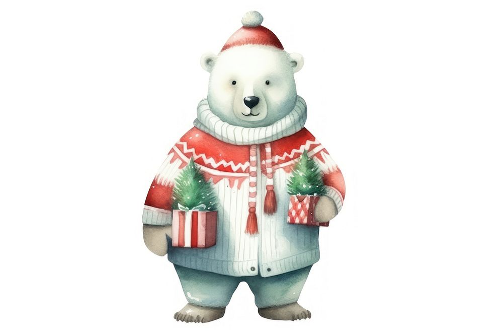 Polar bear wearing ugly christmas sweater figurine snowman mammal. AI generated Image by rawpixel.