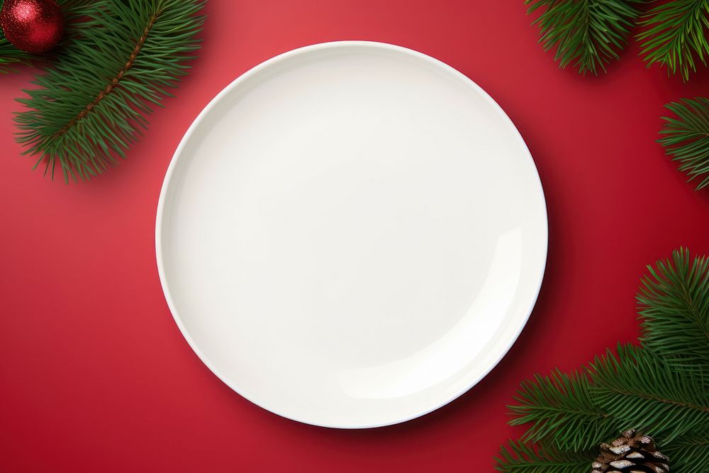 Plate mockup white Christmas tableware. AI generated Image by rawpixel.