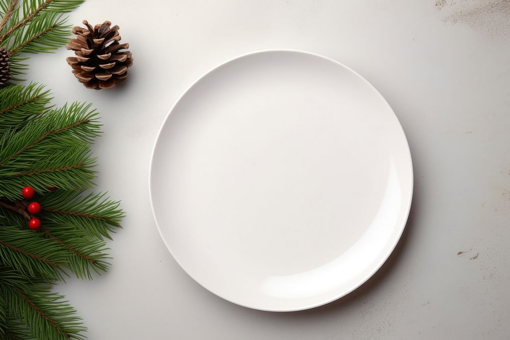 White plate mockup ceramic Christmas. 