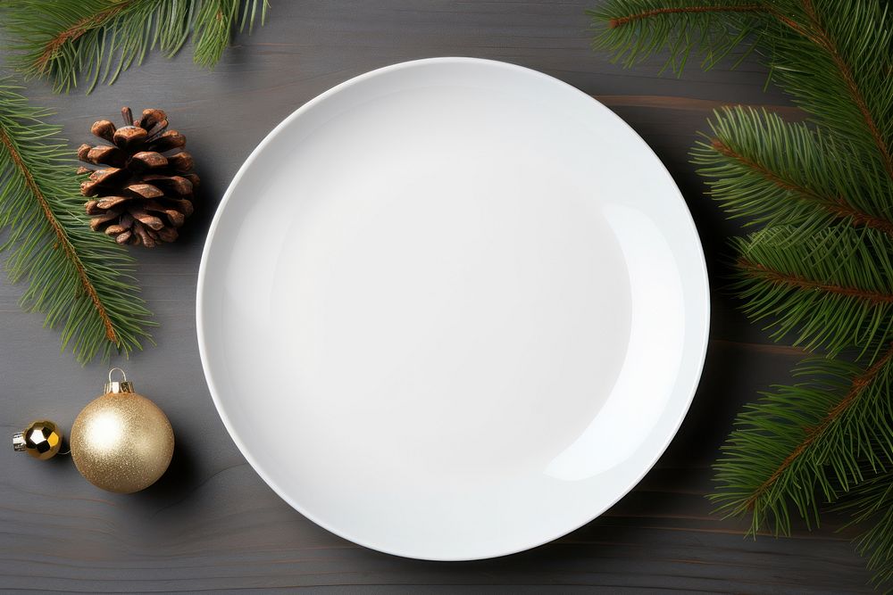 White plate mockup ceramic Christmas. 