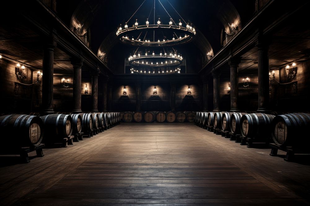 Wine barrells architecture illuminated refreshment. AI generated Image by rawpixel.