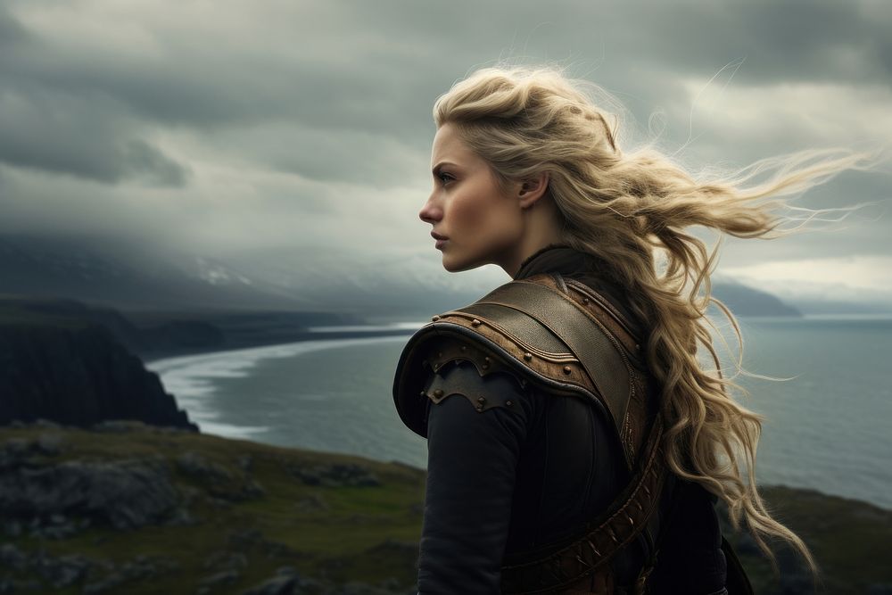 Viking warrior woman landscape outdoors portrait. AI generated Image by rawpixel.