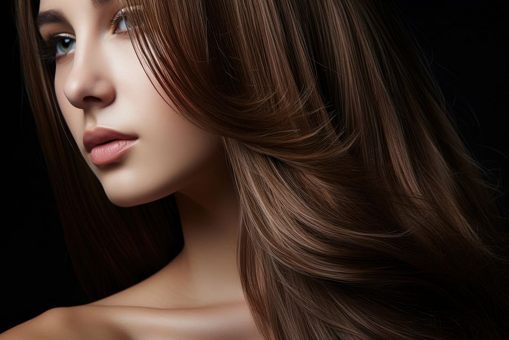 Keratin treated hair portrait adult brown. AI generated Image by rawpixel.