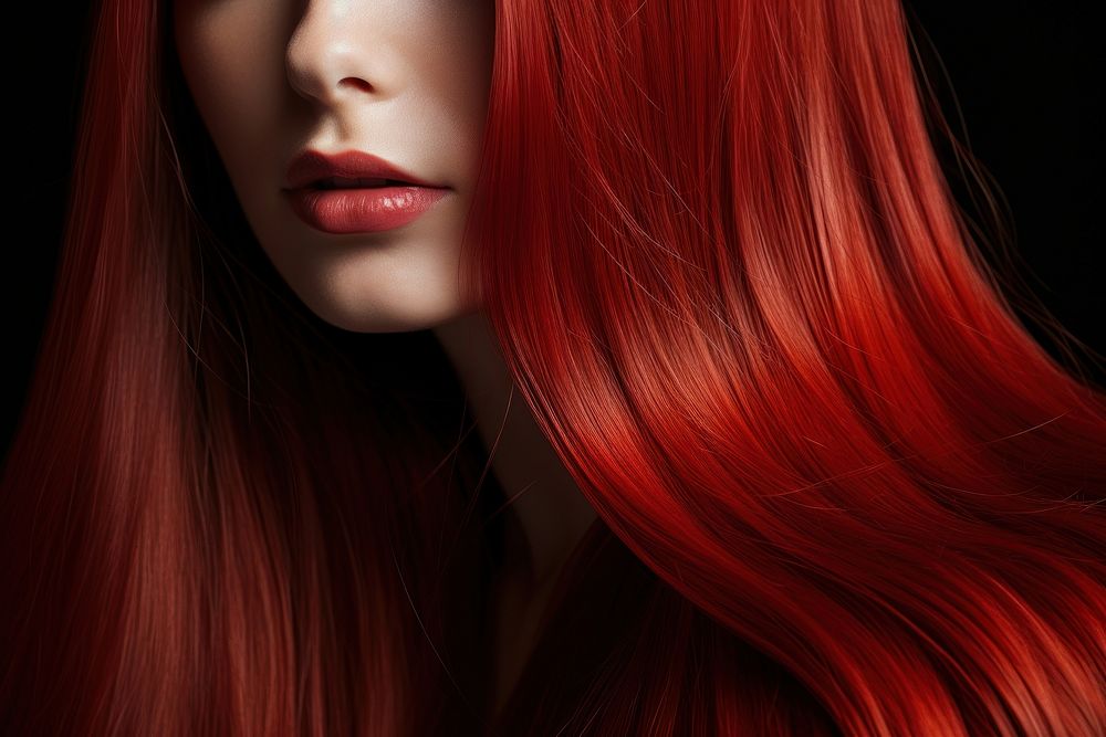 Keratin treated hair portrait adult red. AI generated Image by rawpixel.