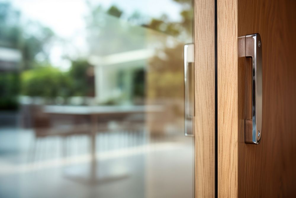 Cafe glass door wood handle architecture. AI generated Image by rawpixel.