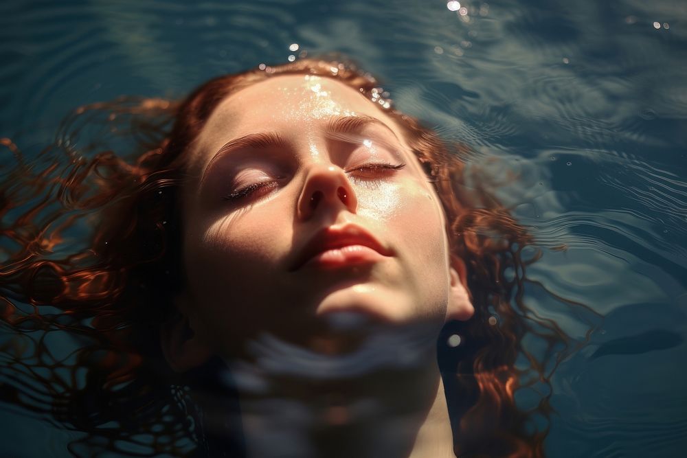 Carefree woman floating in water. AI generated Image by rawpixel.
