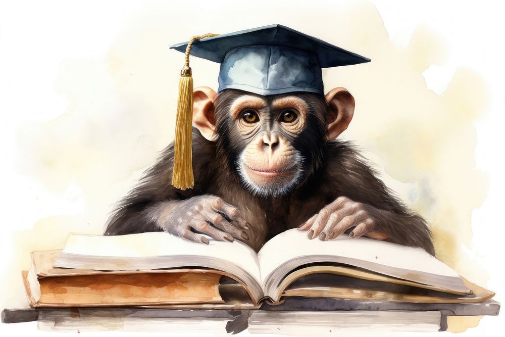 Monkey student animal ape publication. AI generated Image by rawpixel.