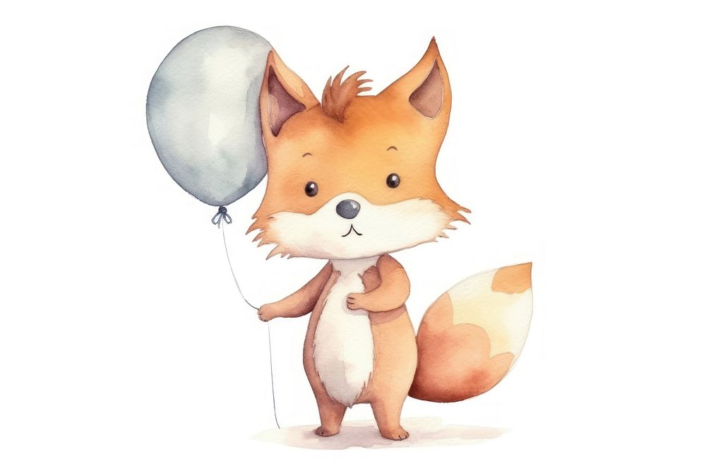 Baby fox characters hold balloon animal cartoon mammal. AI generated Image by rawpixel.