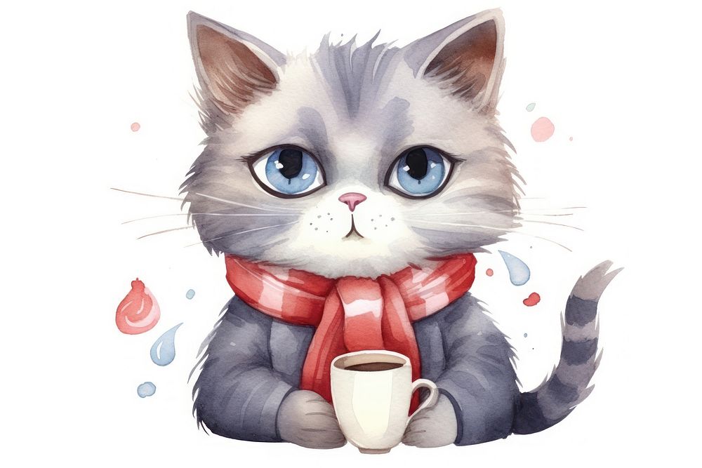 Cat drinking coffee mammal animal cute. AI generated Image by rawpixel.