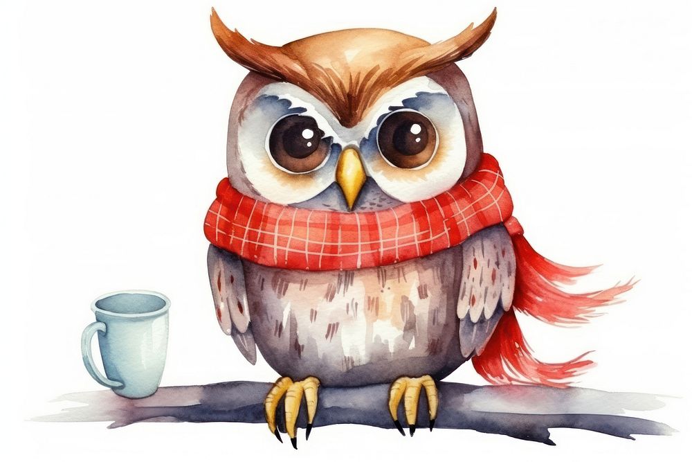Owl drinking coffee animal bird cup. AI generated Image by rawpixel.