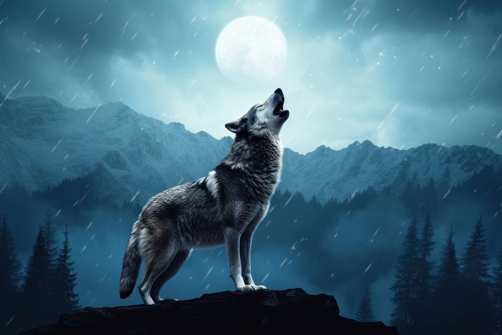 Full moon wolf outdoors nature. AI generated Image by rawpixel.