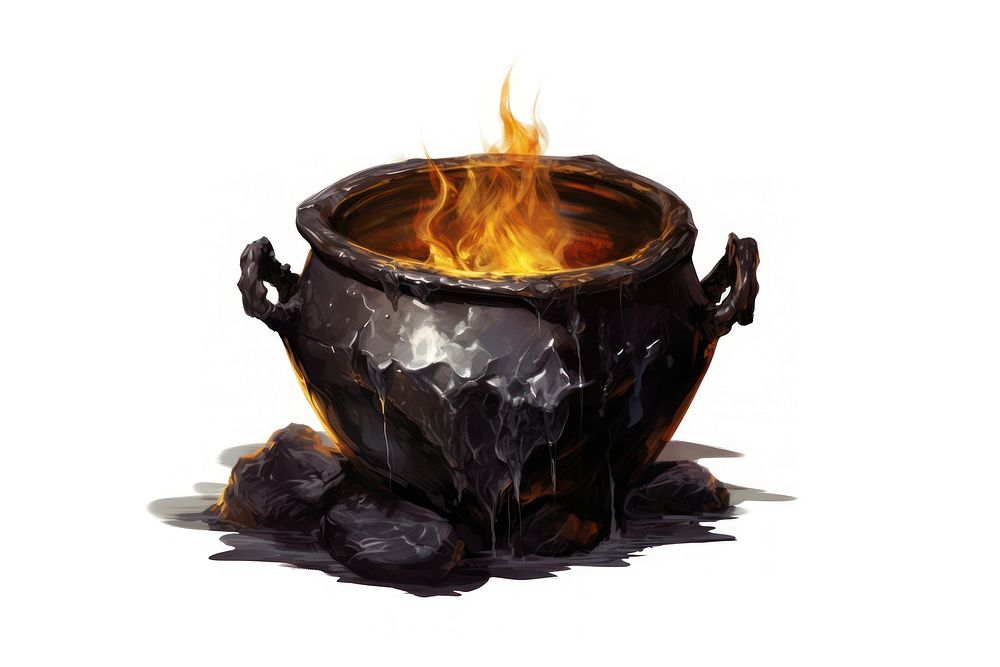 Cauldron fire white background fireplace. AI generated Image by rawpixel.