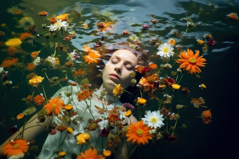 Flower photography portrait swimming. AI generated Image by rawpixel.
