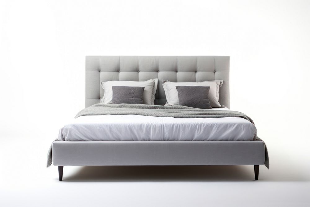 A grey modern king size bed furniture cushion bedroom. AI generated Image by rawpixel.