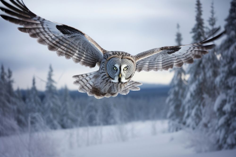 Flying bird owl landscape. AI generated Image by rawpixel.