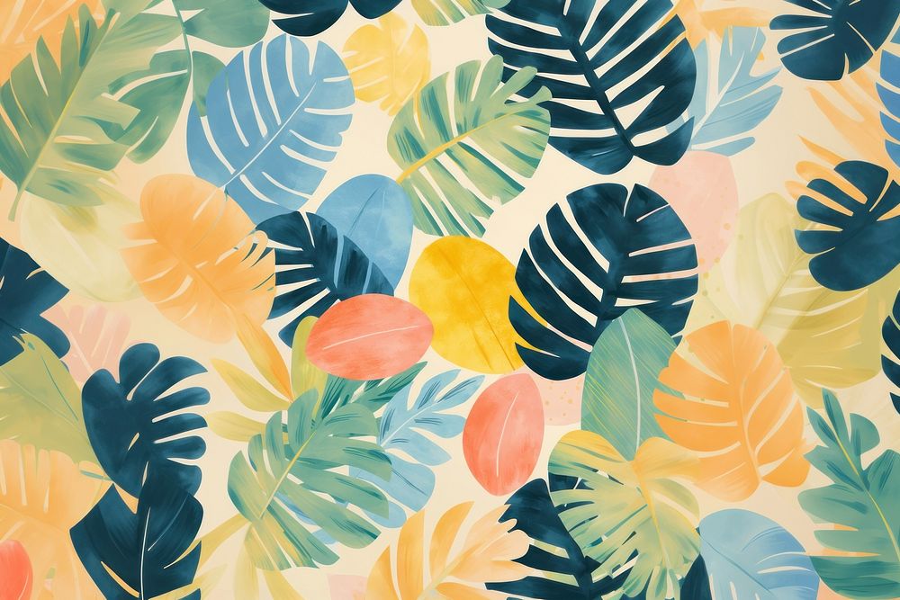 Tropical leaf patterned background, digital art illustration. 