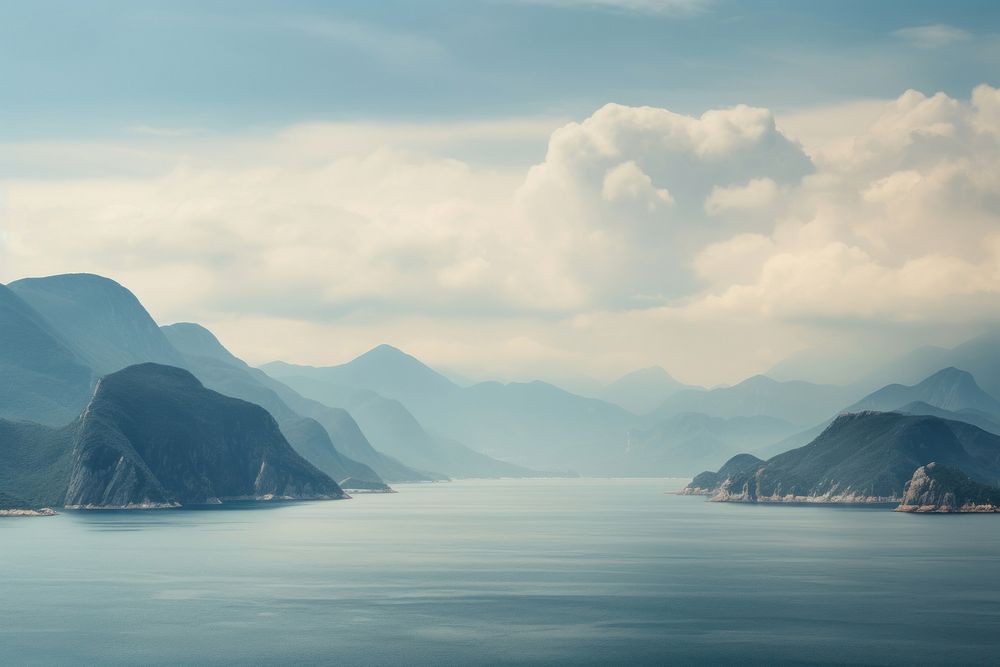 Bay landscape panoramic mountain. AI generated Image by rawpixel.