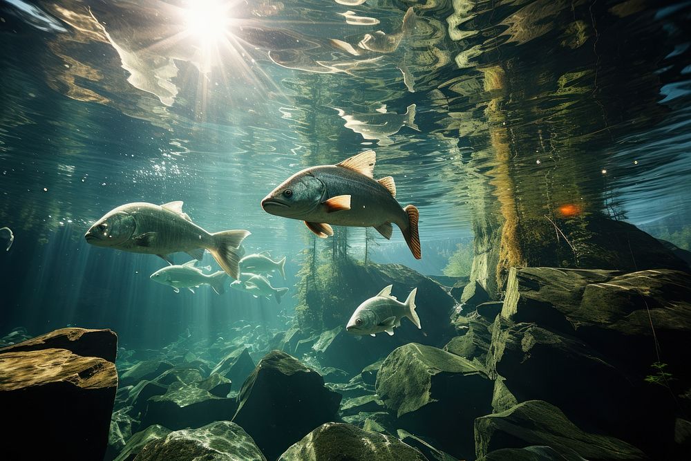 River fish aquarium outdoors. AI generated Image by rawpixel.