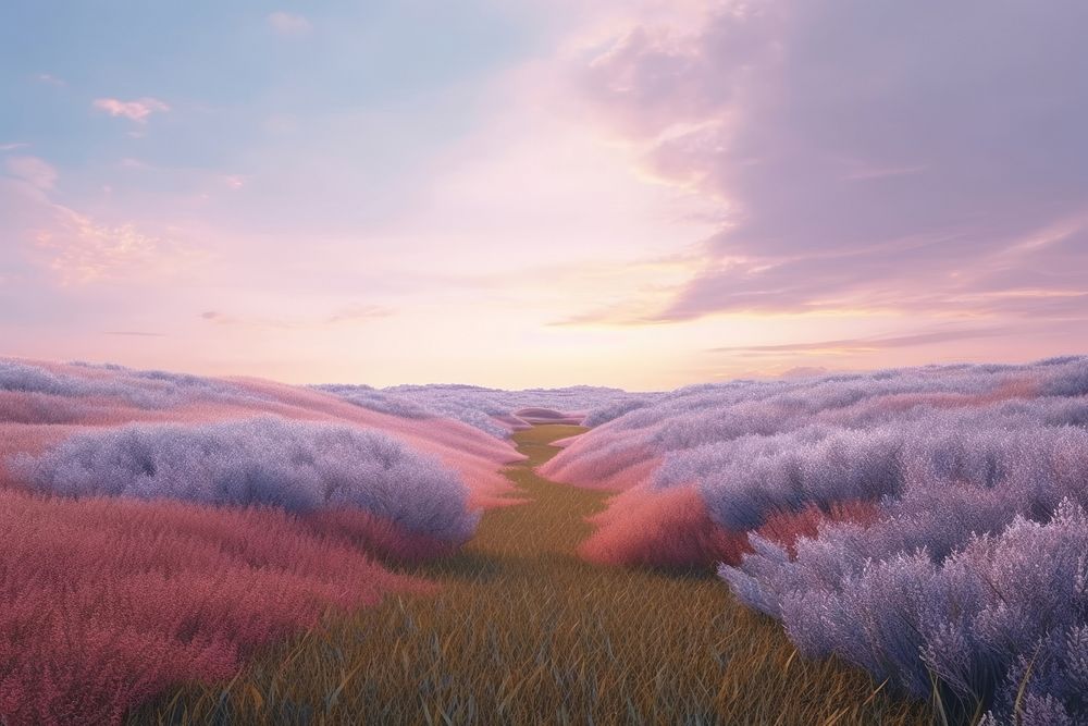 Dreamscapes colorful grass filed landscape outdoors nature flower. AI generated Image by rawpixel.