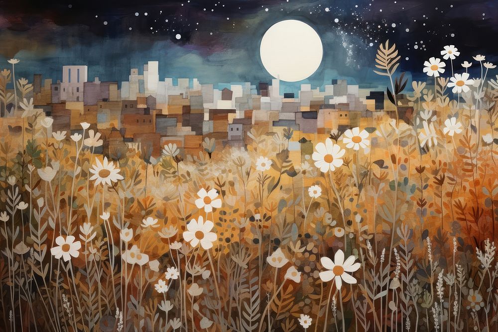 Flower night moon art. AI generated Image by rawpixel.