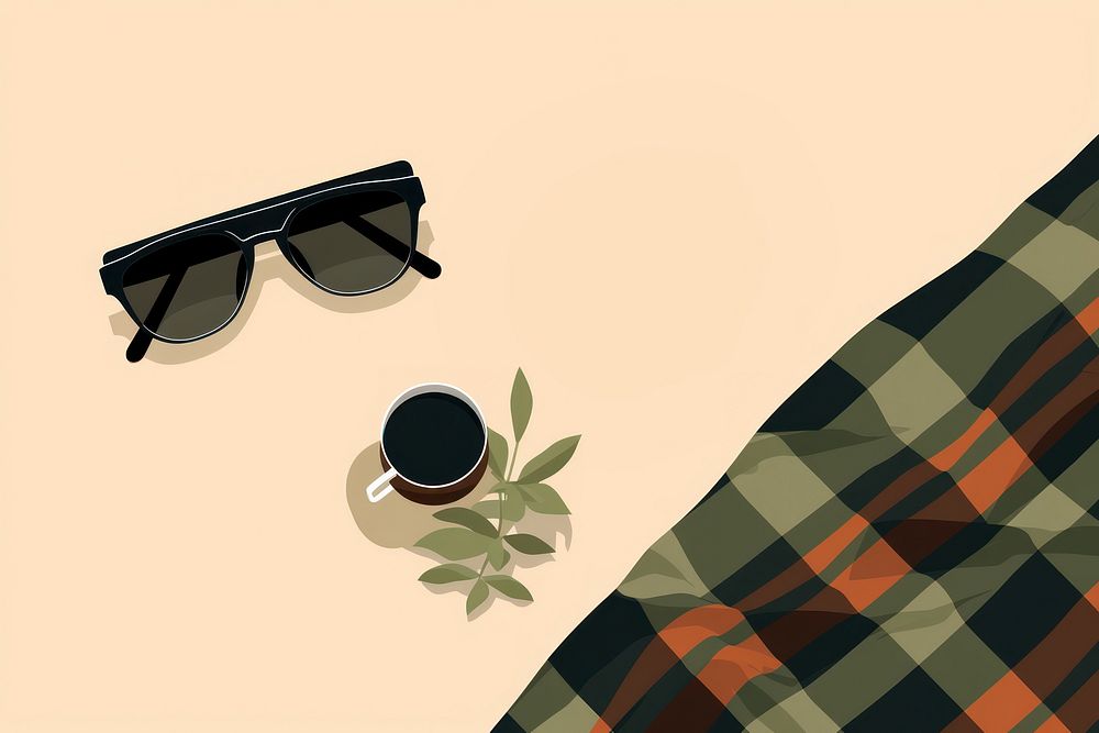Minimal flat plaid pattern sunglasses cup mug. AI generated Image by rawpixel.