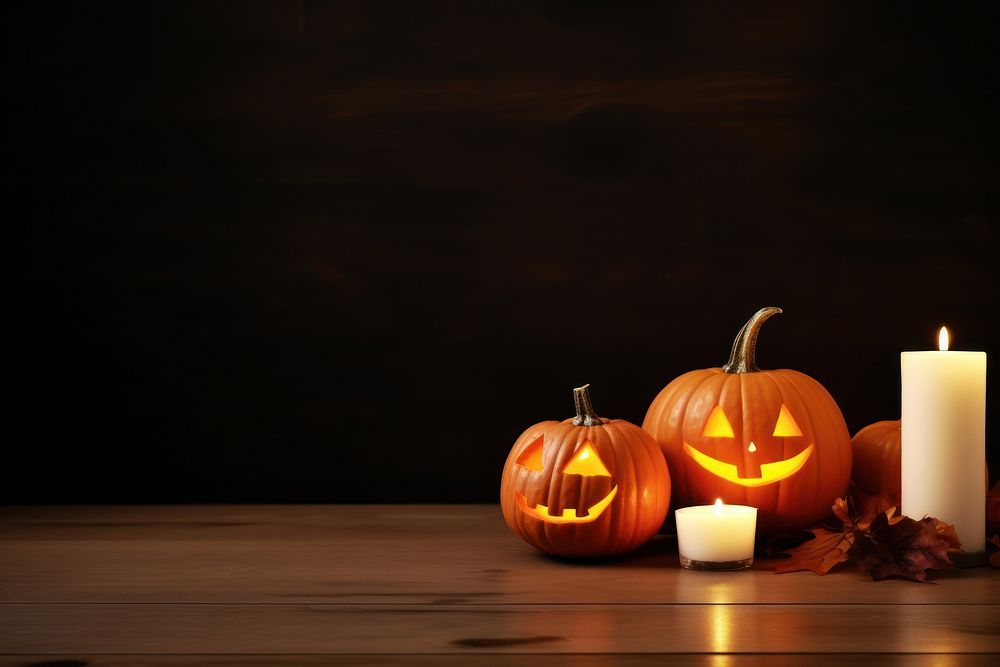 Halloween candle pumpkin wood. AI generated Image by rawpixel.