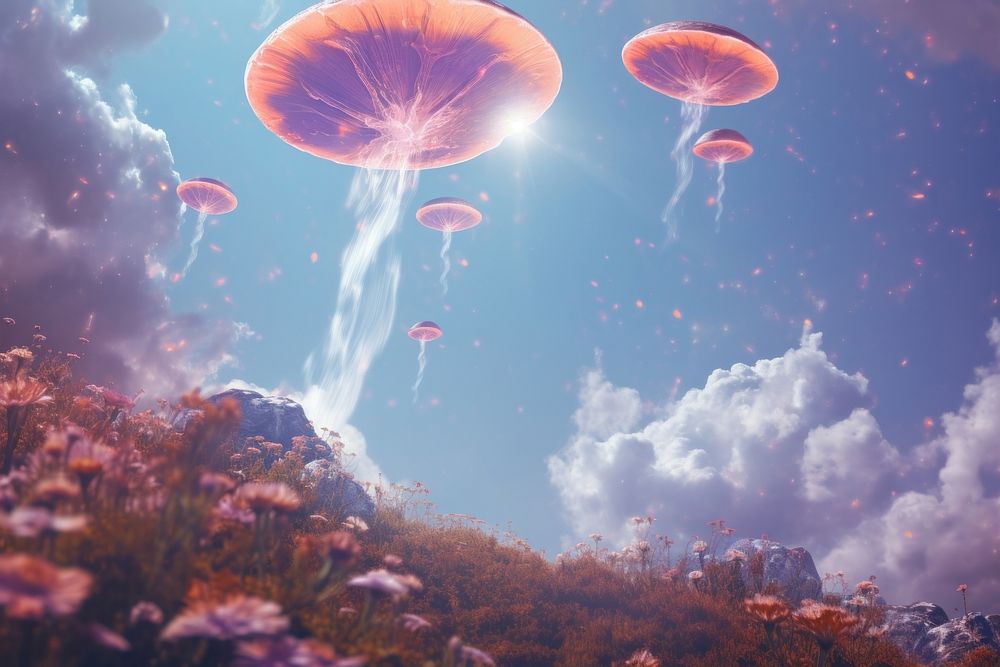 Realistic background sky jellyfish outdoors. 