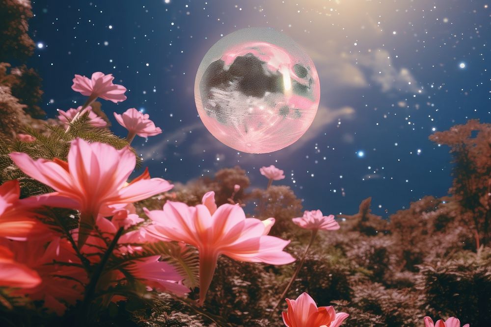 Realistic background flower moon astronomy. AI generated Image by rawpixel.