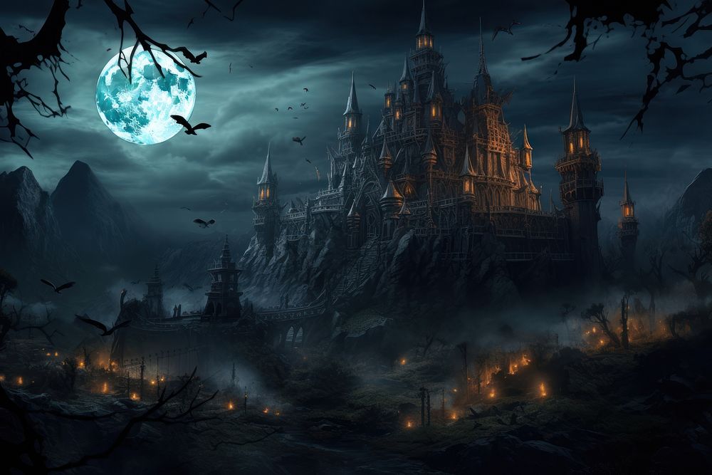 Castle background outdoors fantasy night. AI generated Image by rawpixel.