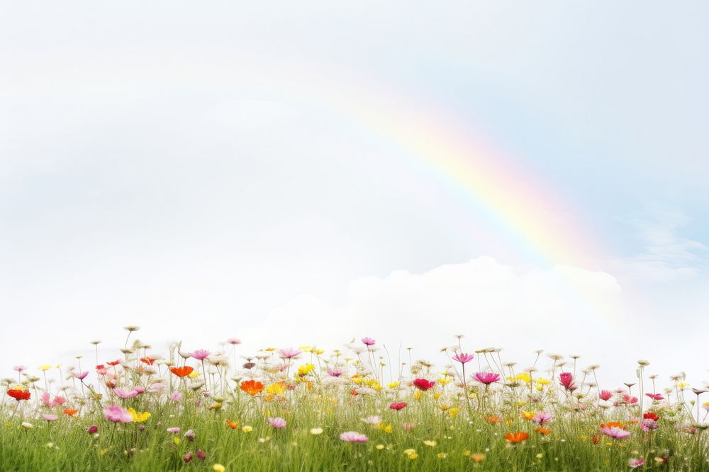 Rainbow flower meadow backgrounds. AI generated Image by rawpixel.