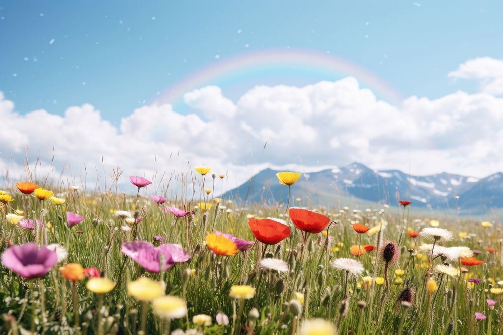 Flower meadow landscape grassland. AI generated Image by rawpixel.