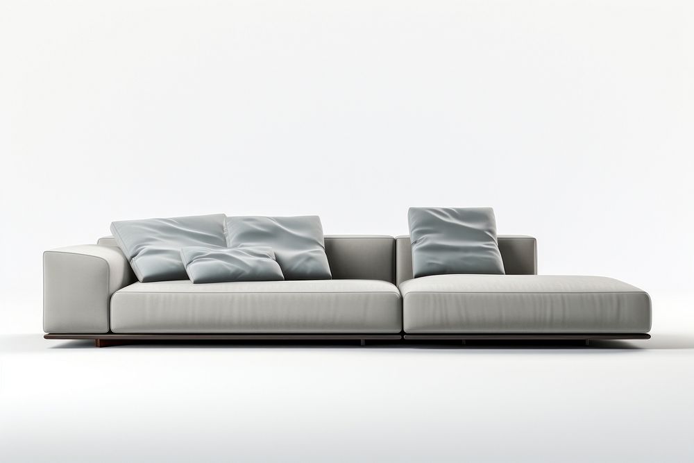 L-shaped light grey modern sofa furniture cushion pillow. AI generated Image by rawpixel.