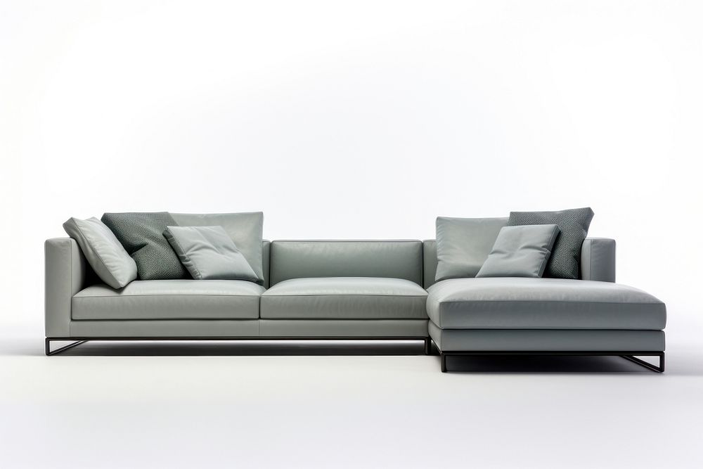 L-shaped light grey modern sofa furniture architecture cushion. 